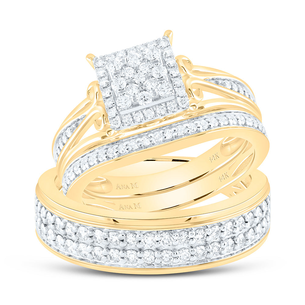 14K Yellow Or White Gold 1Cttw Natural Diamond Square Trio Set