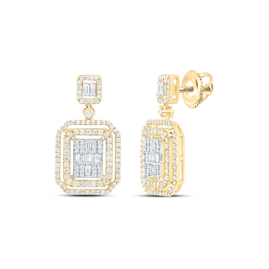 14K Yellow or White Gold 1 Ctw Natural Diamond Fashion Emerald Dangling Earring