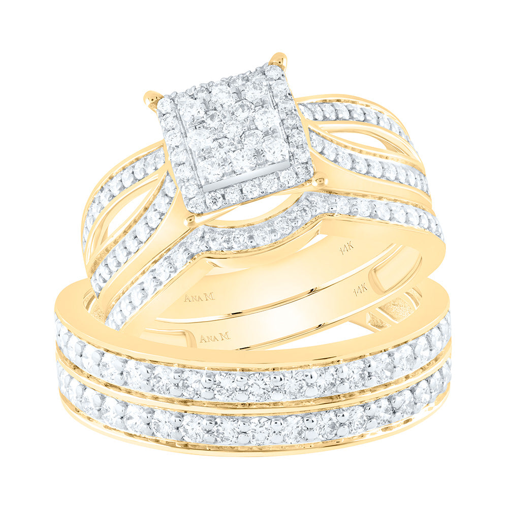 14K Yellow Or White Gold 1 3/8Cttw Natural Diamond Square Trio Set