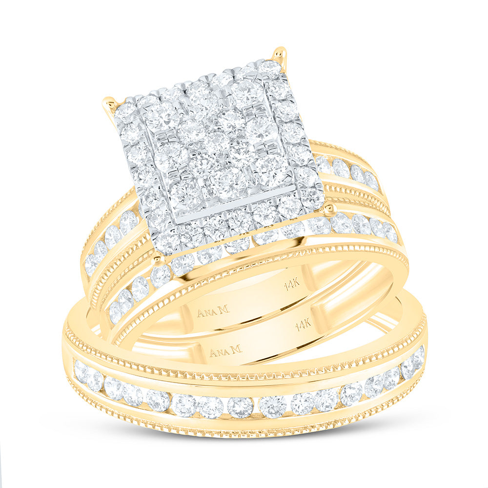 14K Yellow Or White Gold 1 1/2Cttw Natural Diamond Square Trio Set