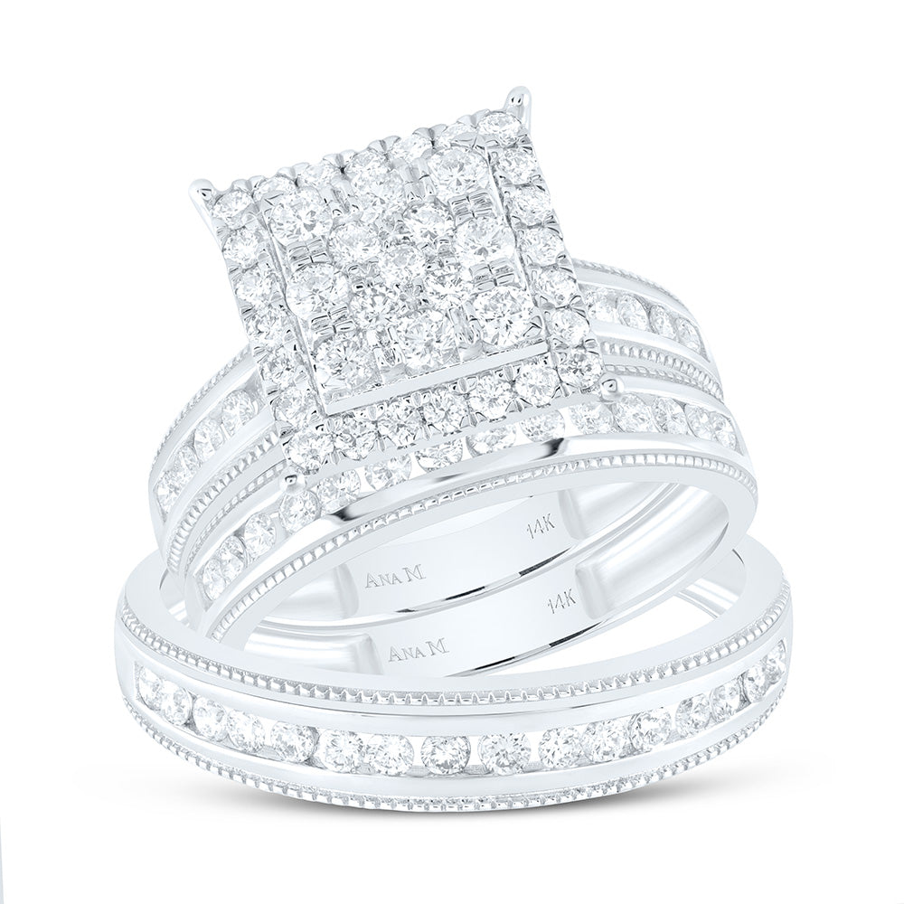 14K Yellow Or White Gold 1 1/2Cttw Natural Diamond Square Trio Set