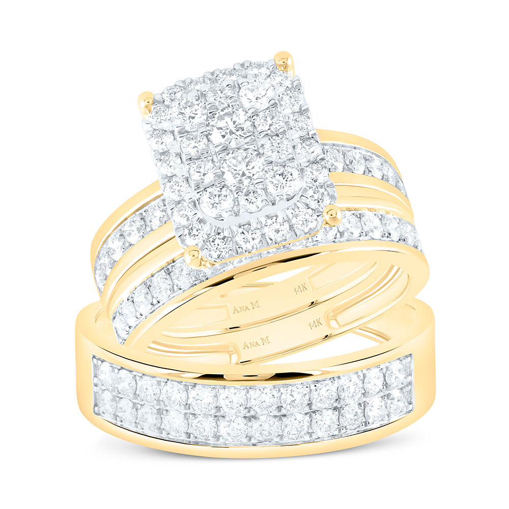 14K Yellow Or White Gold 1 3/4 Cttw Natural Diamond Anam Square Trio Set