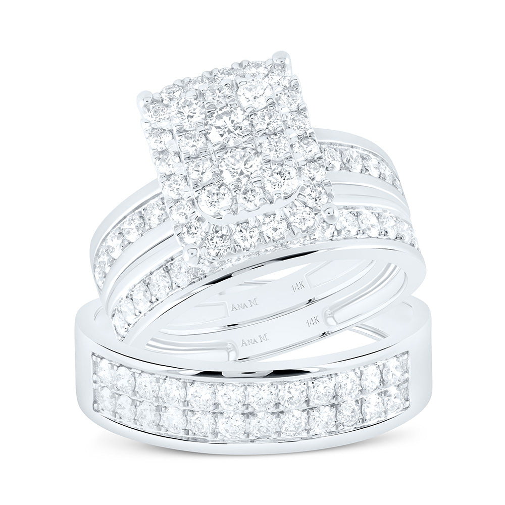 14K Yellow Or White Gold 1 3/4 Cttw Natural Diamond Anam Square Trio Set
