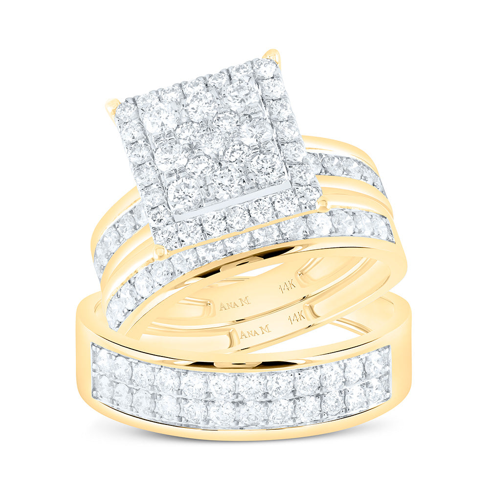14K Yellow Or White Gold  1 3/4Cttw Natural Diamond Square Trio Set