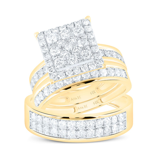 14K Yellow Or White Gold  1 3/4Cttw Natural Diamond Square Trio Set