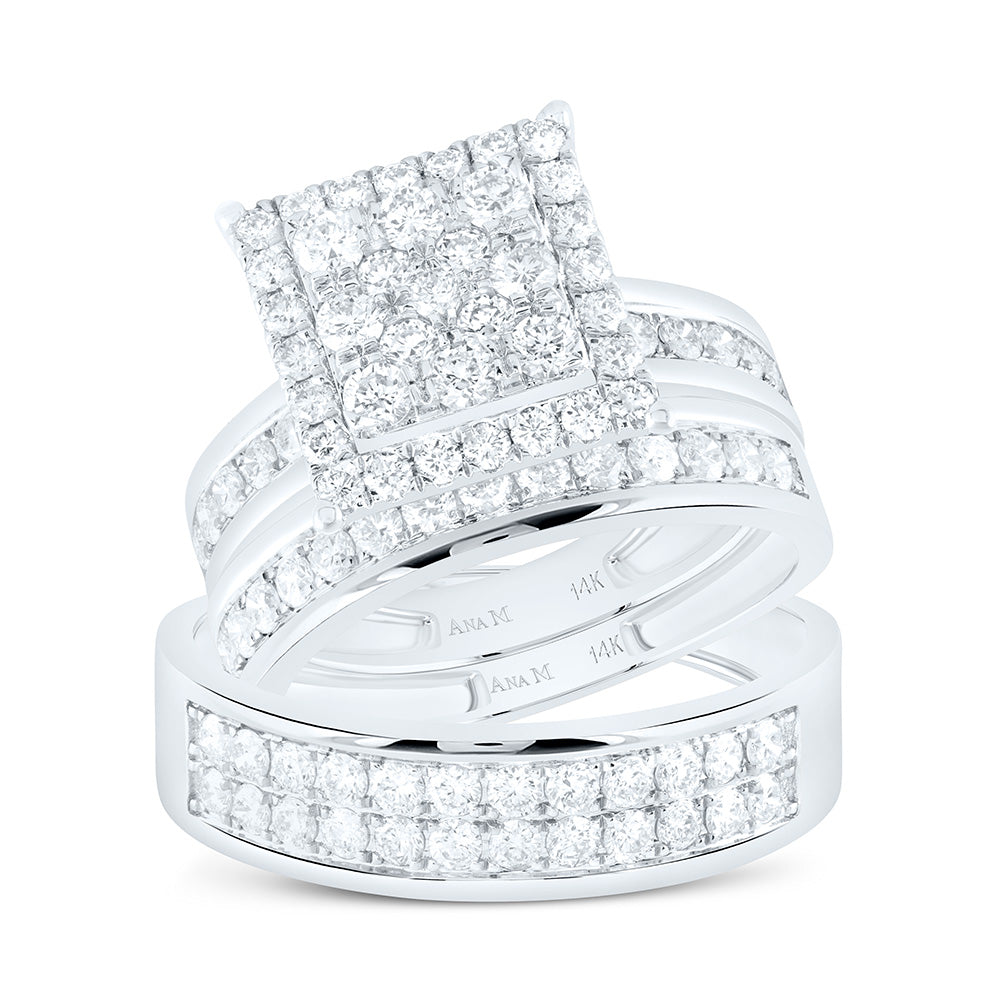 14K Yellow Or White Gold  1 3/4Cttw Natural Diamond Square Trio Set