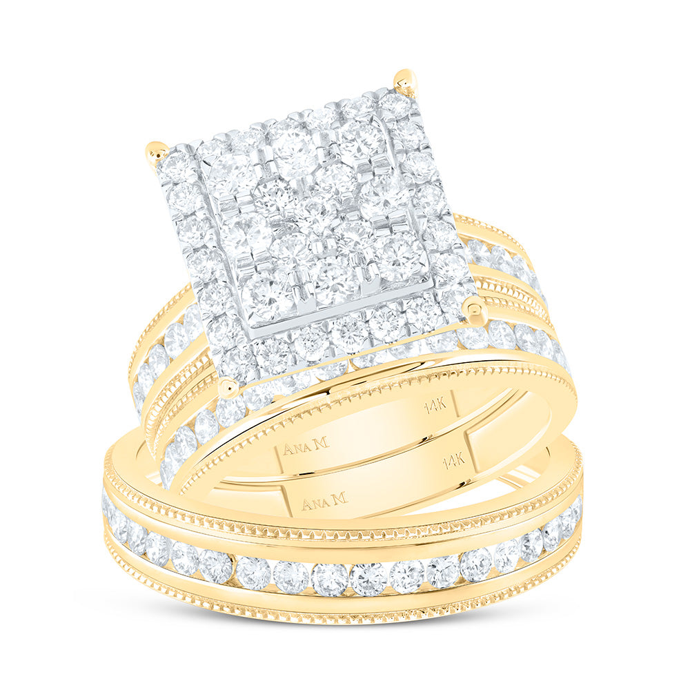 14K Yellow Or White Gold 2Cttw Natural Diamond Square Trio Set