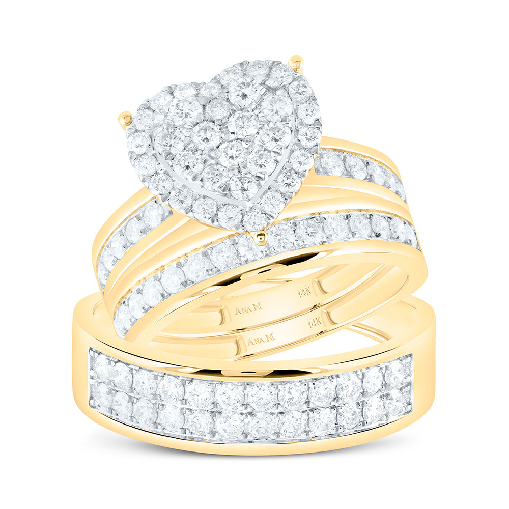 14K Yellow Or White Gold 1 5/8Cttw Natural Diamond Anam Heart Trio Set