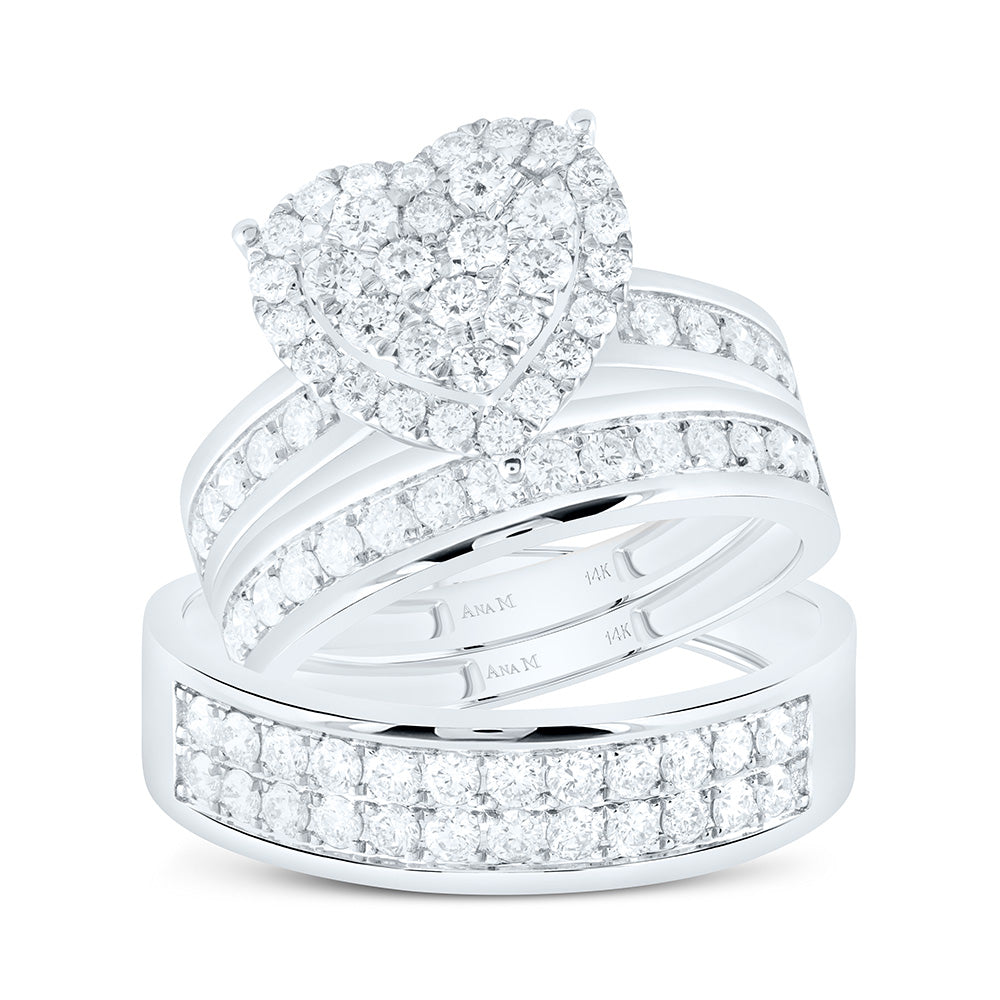 14K Yellow Or White Gold 1 5/8Cttw Natural Diamond Anam Heart Trio Set