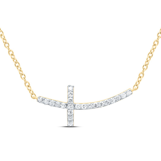14K Yellow or White Gold 1/10 Ctw Natural Diamond Fashion Cross Necklace (18 Inch)