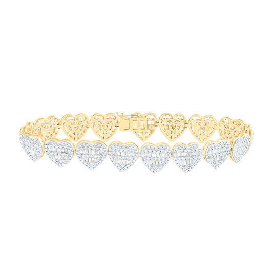 10K Yellow Gold 4 Ctw Natural Diamond Fashion Heart Bracelet (7 Inch)