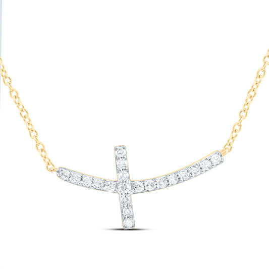 10K Yellow or White Gold 1/6 Ctw Natural Diamond Fashion Cross Necklace (18 Inch)
