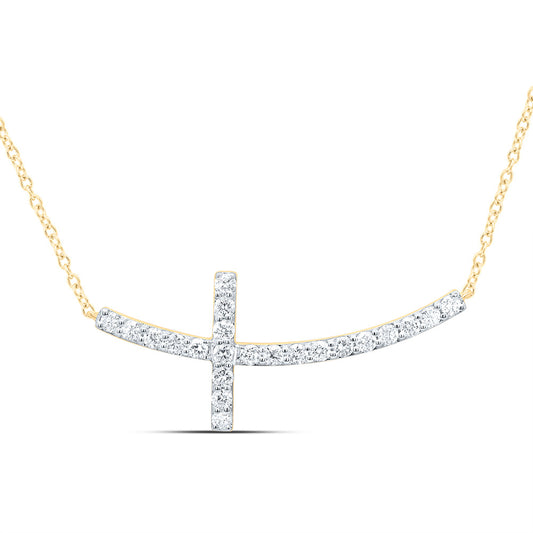 10K Yellow or White Gold 1/3 Ctw Natural Diamond Fashion Cross Necklace (18 Inch)