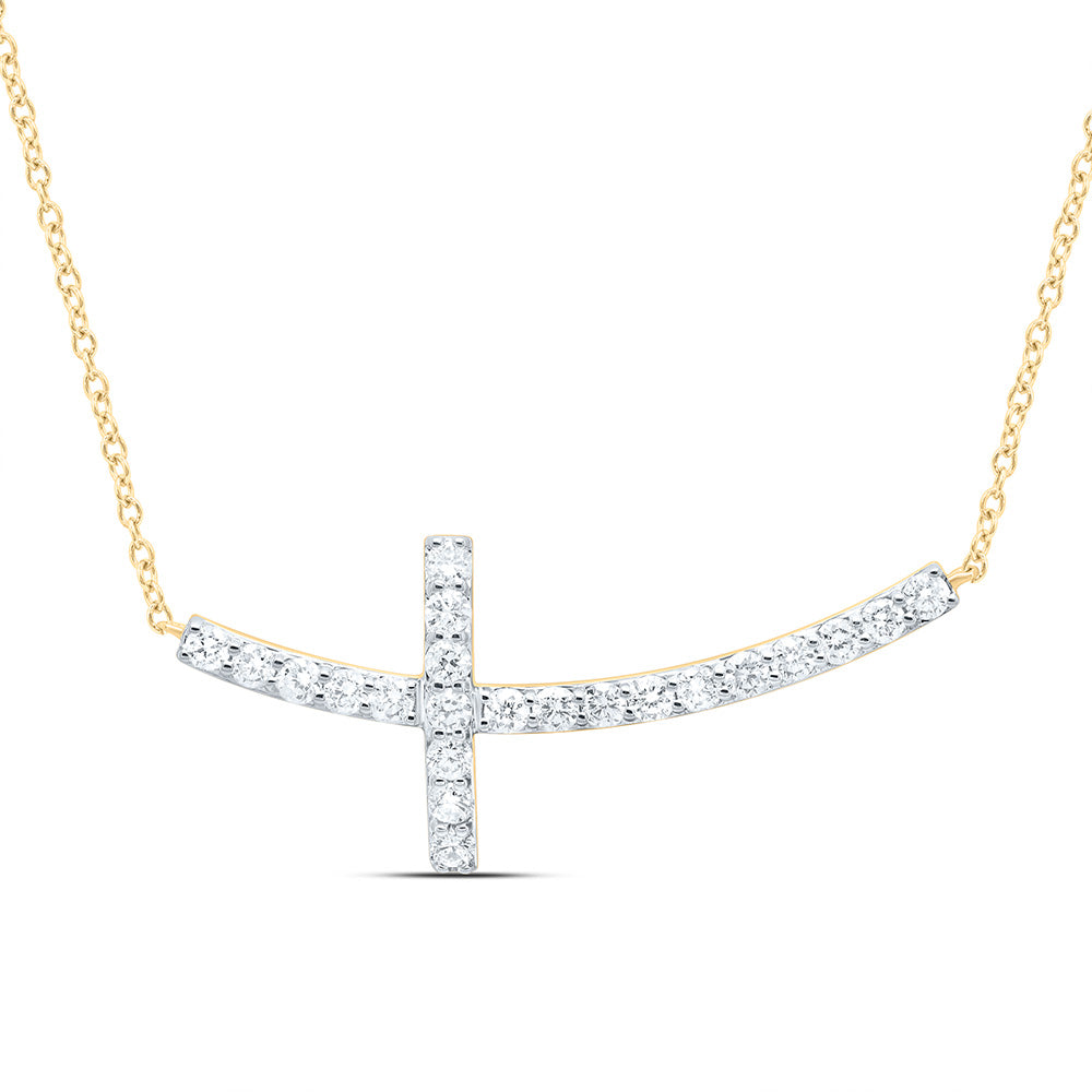 10K Yellow or White Gold 1/2 Ctw Natural Diamond Fashion Cross Necklace (18 Inch)