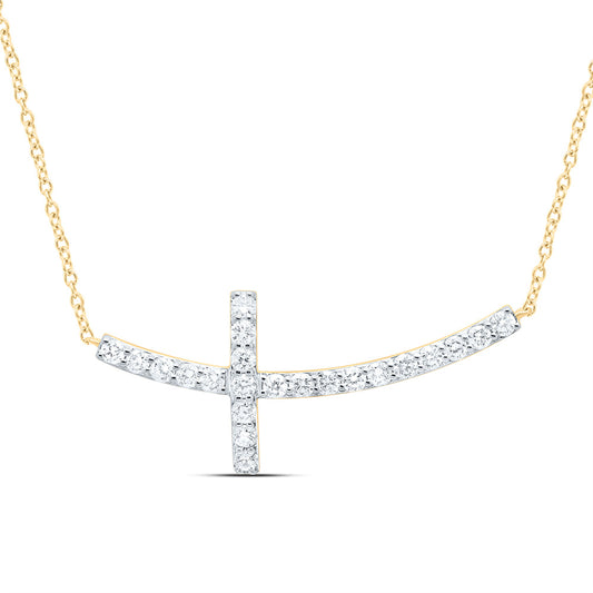 10K Yellow or White Gold 1/2 Ctw Natural Diamond Fashion Cross Necklace (18 Inch)