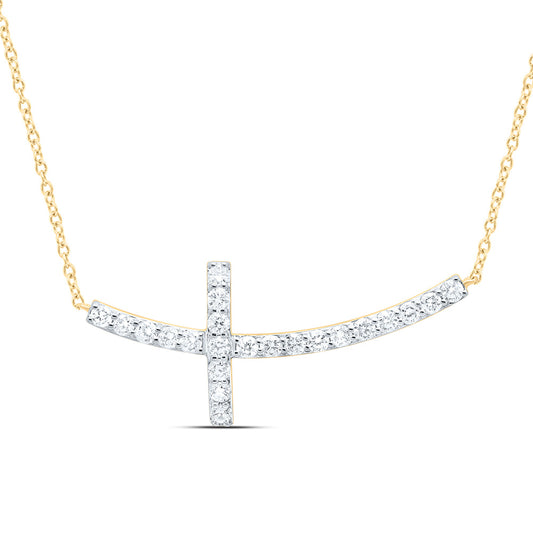 14K Yellow or White Gold 1/2 Ctw Natural Diamond Fashion Cross Necklace (18 Inch)