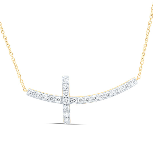 10K Yellow or White Gold 3/4 Ctw Natural Diamond Fashion Cross Necklace (18 Inch)