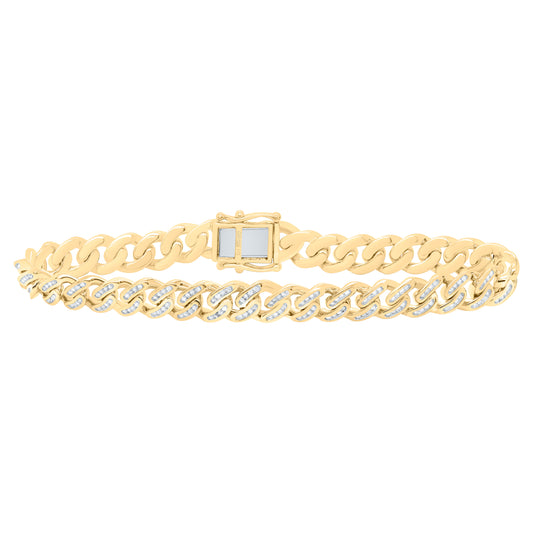 Sterling Silver Yellow-Tone or White-Tone 1 Ct Natural Diamond 8MM Gift Cuban Bracelet (8 Inch)