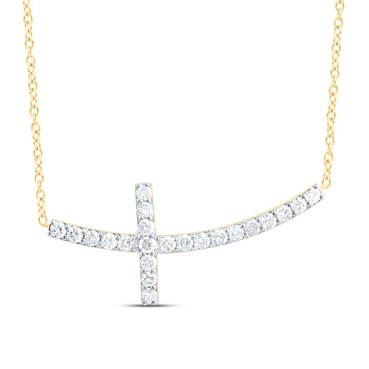 14K Yellow or White Gold 1 Ctw Natural Diamond Fashion Cross Necklace (18 Inch)