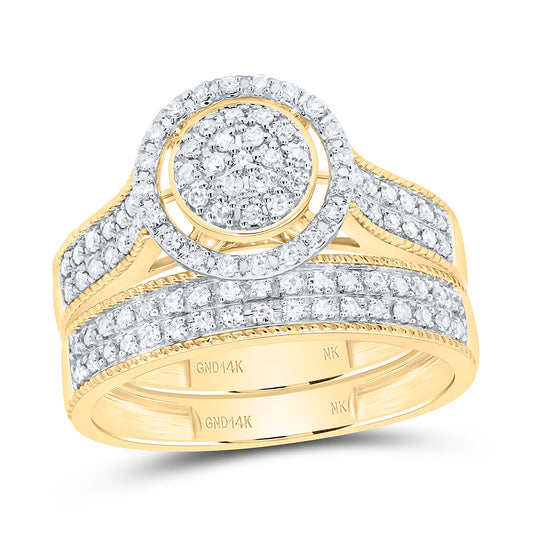 14K Yellow or White Gold 5/8 Ctw Natural Diamond Fashion Round Trio Set, Womens Size: 5-9, Mens Size: 8-12