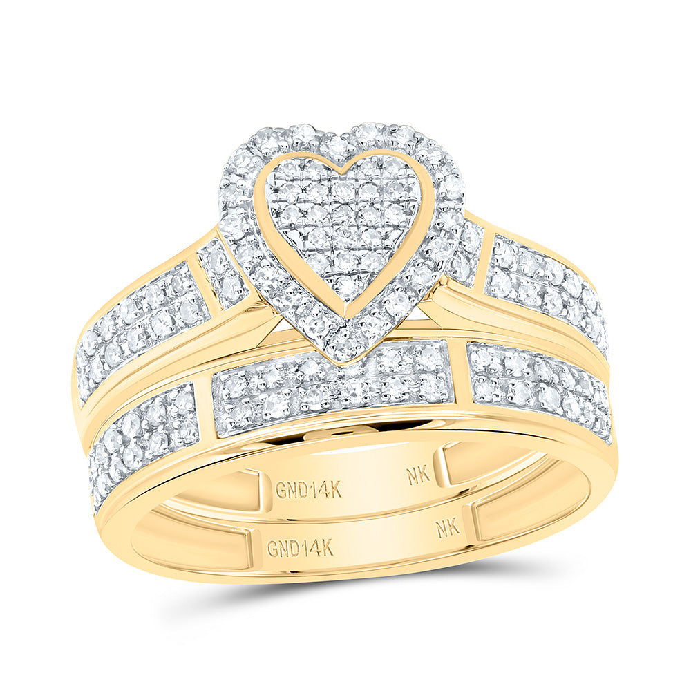 14K Yellow or White Gold 1/2 Ctw Natural Diamond Fashion Heart Trio Set, Womens Size: 5-9, Mens Size: 8-12