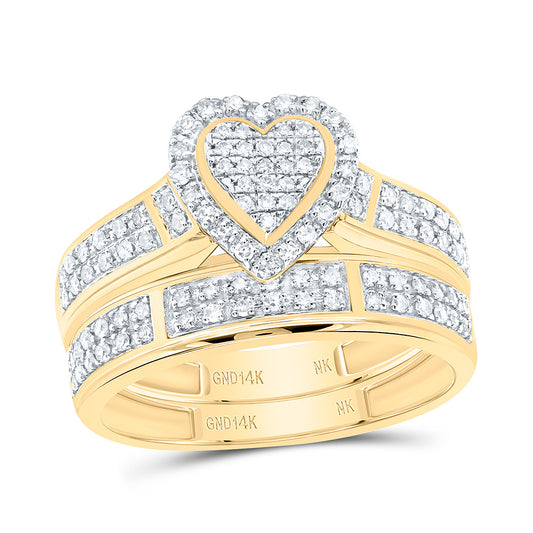14K Yellow or White Gold 1/2 Ctw Natural Diamond Fashion Heart Trio Set, Womens Size: 5-9, Mens Size: 8-12