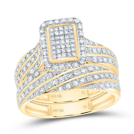 10K Yellow or White Gold 3/4 Ctw Natural Diamond Fashion Emerald Trio Set, Womens Size: 5-9, Mens Size: 8-12