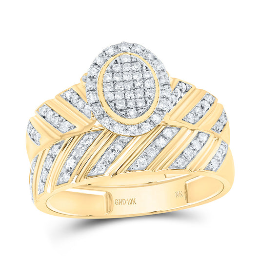 10K Yellow or White Gold 3/8 Ctw Natural Diamond Fashion Oval Trio Set, Womens Size: 5-9, Mens Size: 8-12