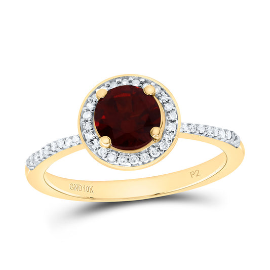 10K Yellow or White Gold 1/8 Ctw Natural Diamond 6MM Round Garnet Synthetic Ring, Womens Size: 5-9