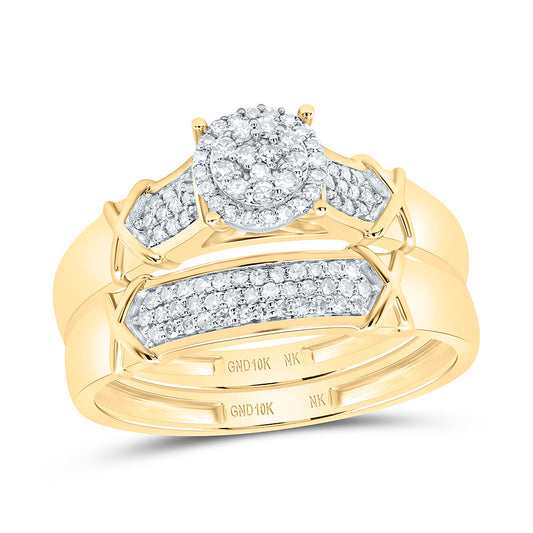 10K Yellow or White Gold 1/2 Ctw Natural Diamond Round Trio Set, Womens Size: 5-9, Mens Size: 8-12