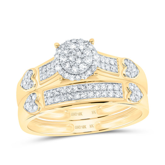 10K Yellow or White Gold 1/2 Ctw Natural Diamond Round Trio Set, Womens Size: 5-9, Mens Size: 8-12