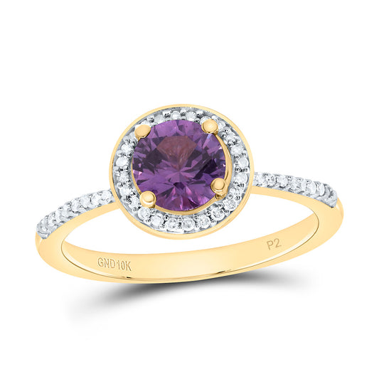 10K Yellow or White Gold 1/8 Ctw Natural Diamond 6MM Round Alexandrite Synthetic Ring, Womens Size: 5-9