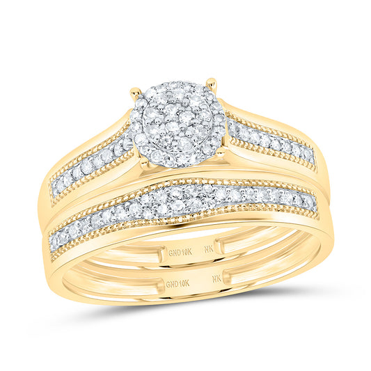 10K Yellow or White Gold 3/8 Ctw Natural Diamond Round Trio Set, Womens Size: 5-9, Mens Size: 8-12