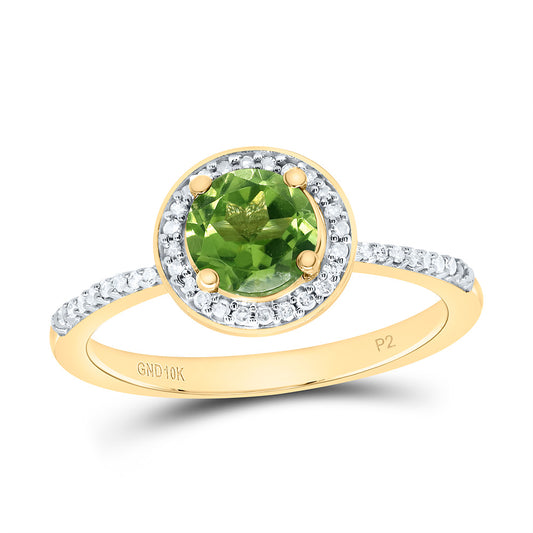 10K Yellow or White Gold 1/8 Ctw Natural Diamond 6MM Round Peridot Synthetic Ring, Womens Size: 5-9