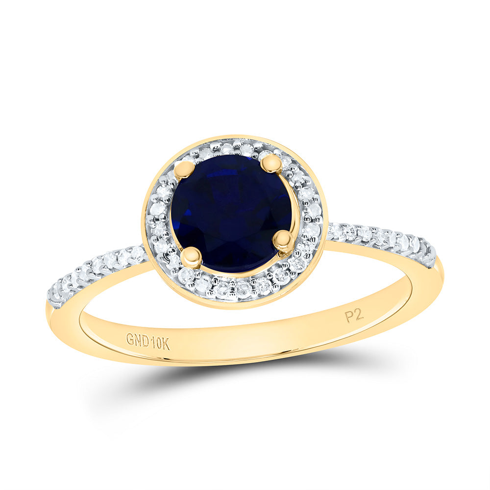 10K Yellow or White Gold 1/8 Ctw Natural Diamond 6MM Round Bs Synthetic Ring, Womens Size: 5-9
