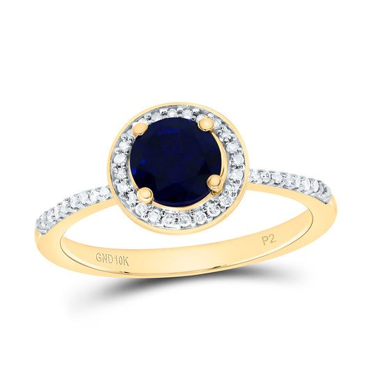 10K Yellow or White Gold 1/8 Ctw Natural Diamond 6MM Round Bs Synthetic Ring, Womens Size: 5-9