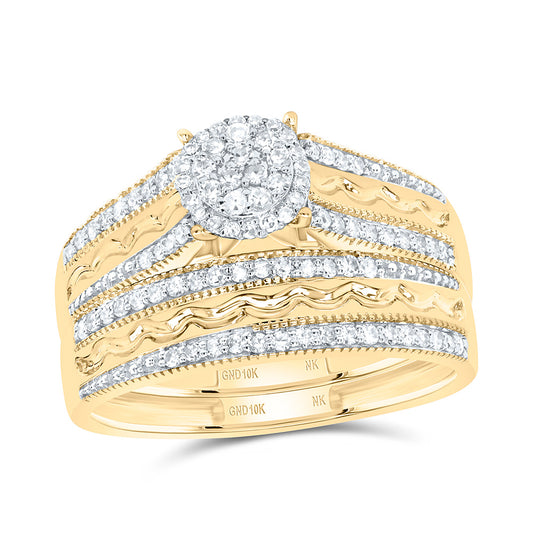 10K Yellow or White Gold 1/2 Ctw Natural Diamond Round Trio Set, Womens Size: 5-9, Mens Size: 8-12