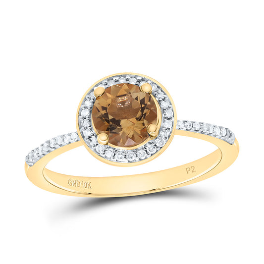 10K Yellow or White Gold 1/8 Ctw Natural Diamond 6MM Round Citrine Synthetic Ring, Womens Size: 5-9