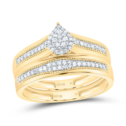 10K Yellow or White Gold 3/8 Ctw Natural Diamond Pear Trio Set, Womens Size: 5-9, Mens Size: 8-12