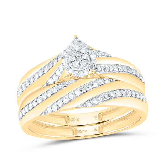 10K Yellow Gold 1/2 Ctw Natural Diamond Pear Trio Set, Womens Size: 5-9, Mens Size: 8-12