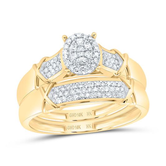 10K Yellow or White Gold 3/8 Ctw Natural Diamond Oval Trio Set, Womens Size: 5-9, Mens Size: 8-12