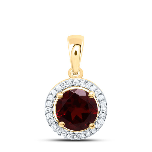 10K Yellow or White Gold 1/12 Ctw Natural Diamond 6MM Round Garnet Synthetic Pendant