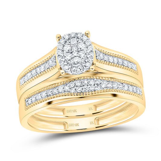 10K Yellow or White Gold 3/8 Ctw Natural Diamond Oval Trio Set, Womens Size: 5-9, Mens Size: 8-12