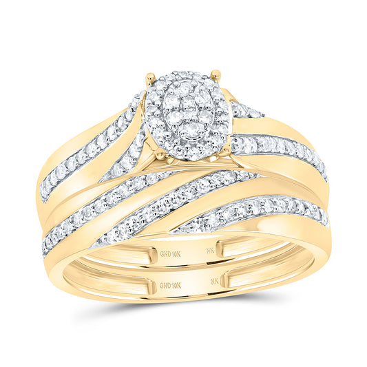 10K Yellow Gold 1/2 Ctw Natural Diamond Oval Trio Set, Womens Size: 5-9, Mens Size: 8-12