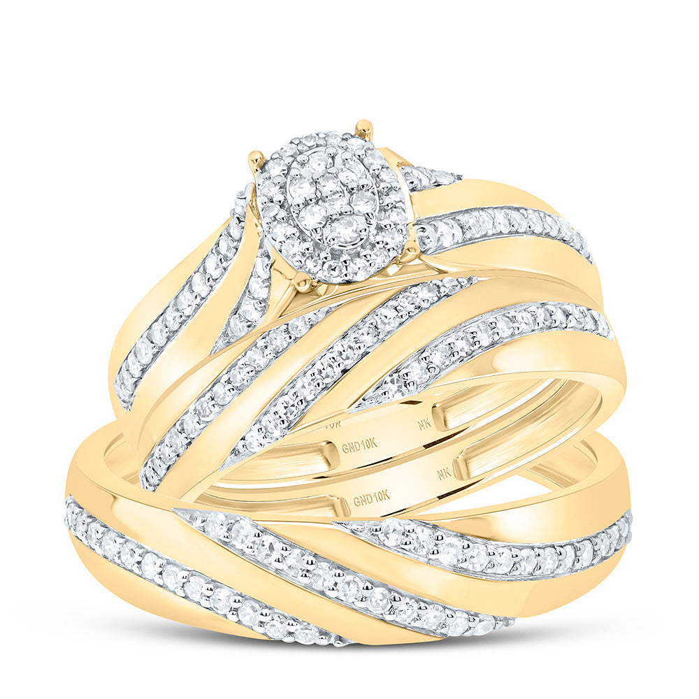 10K Yellow Gold 1/2 Ctw Natural Diamond Oval Trio Set, Womens Size: 5-9, Mens Size: 8-12