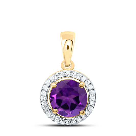 10K Yellow or White Gold 1/12 Ctw Natural Diamond 6MM Round Amethyst Synthetic Pendant