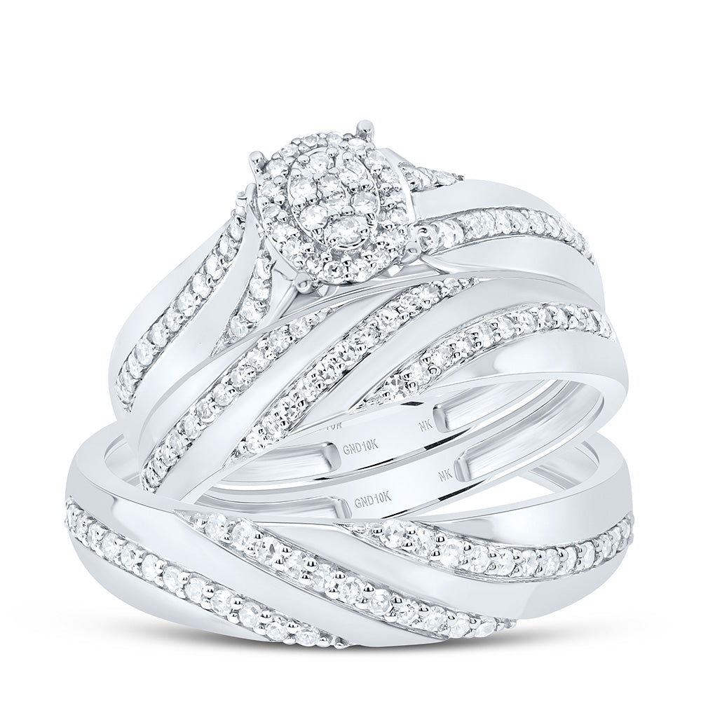 10K White Gold 1/2 Ctw Natural Diamond Oval Trio Set, Womens Size: 5-9, Mens Size: 8-12