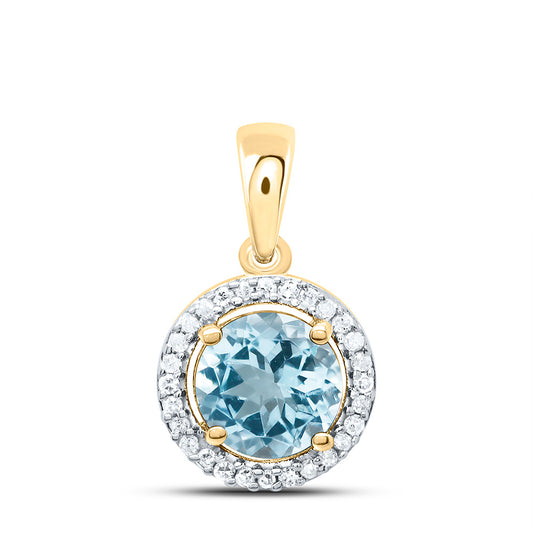 10K Yellow or White Gold 1/12 Ctw Natural Diamond 6MM Round Aquamarine Synthetic Pendant
