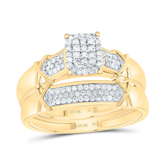 10K Yellow or White Gold 1/2 Ctw Natural Diamond Emerald Trio Set, Womens Size: 5-9, Mens Size: 8-12