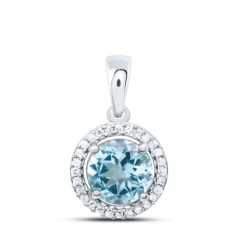 10K Yellow or White Gold 1/12 Ctw Natural Diamond 6MM Round Aquamarine Synthetic Pendant